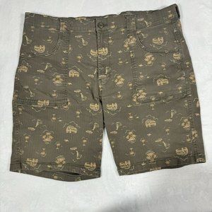 Mutual Weave Shorts Mens 40x9 The Fatigue Shorts Olive Green‎ Chino Palm Trees